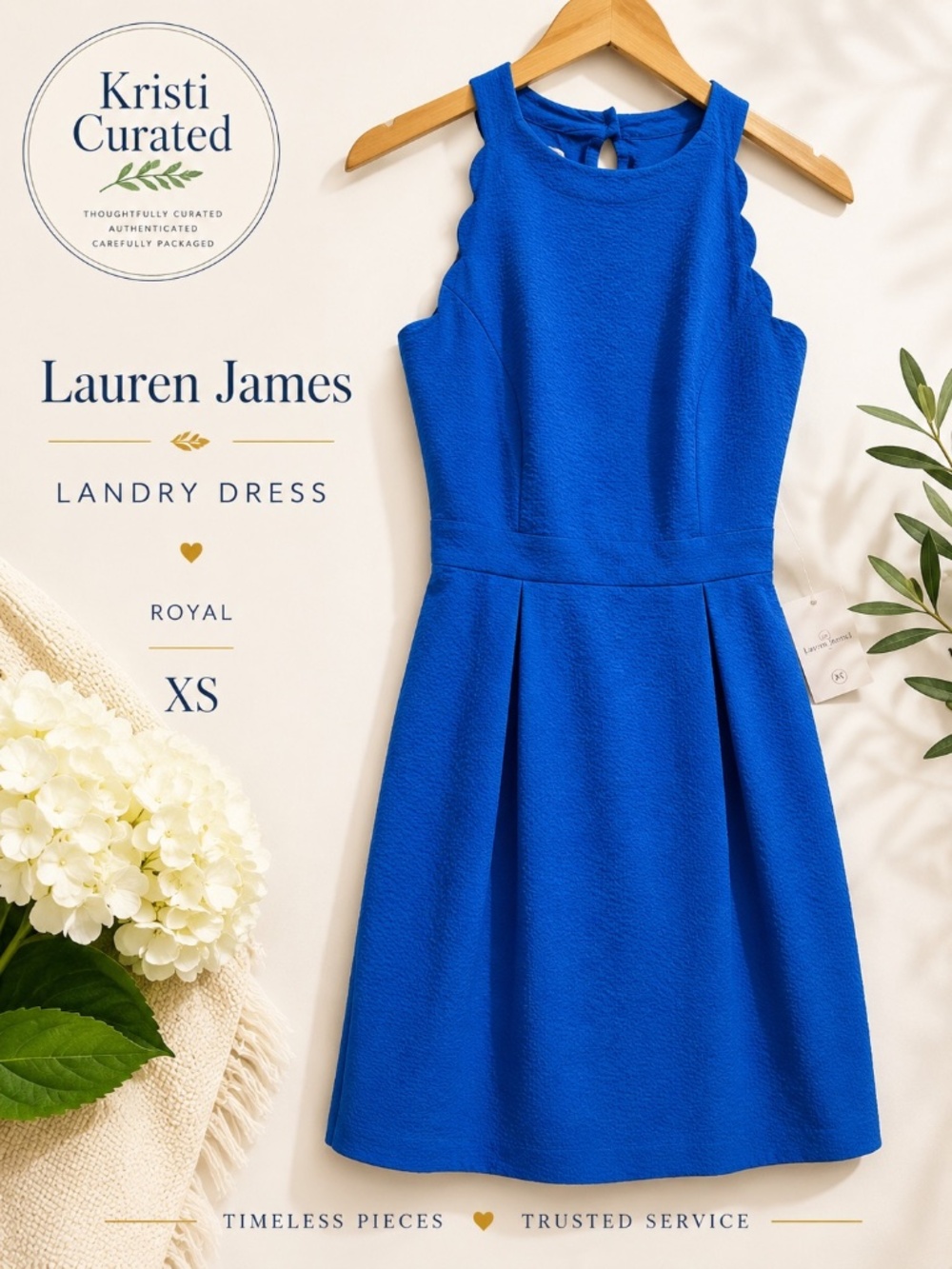 Lauren James Landry Dress Royal Blue Seersucker XS NWT